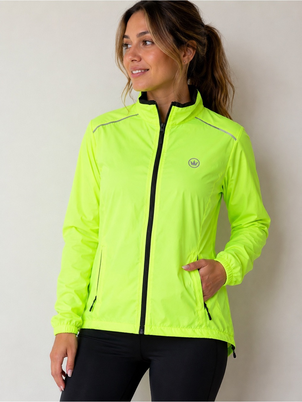 Canari Cycling Jacket Women’s Large Neon Yellow Hi Vis Reflective Windbreaker